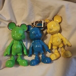 BaubleBar Green Blue Yellow Mickey-Style Keychain Trio